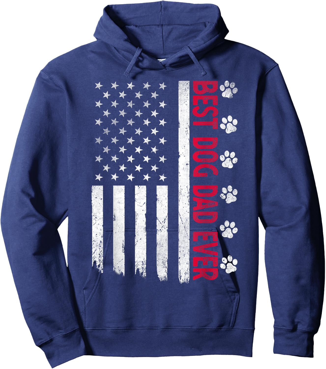 Best Dog Dad Ever American USA Flag Father's Day Dog Lover Hoodie - Hoodie | Navy
