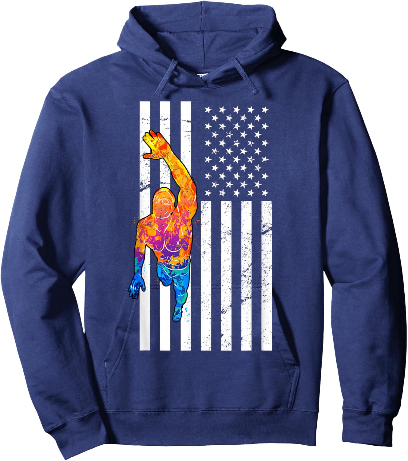USA Flag Swim Sport Patriotic Swimmer Athlete Swimming Hoodie - Hoodie | Navy