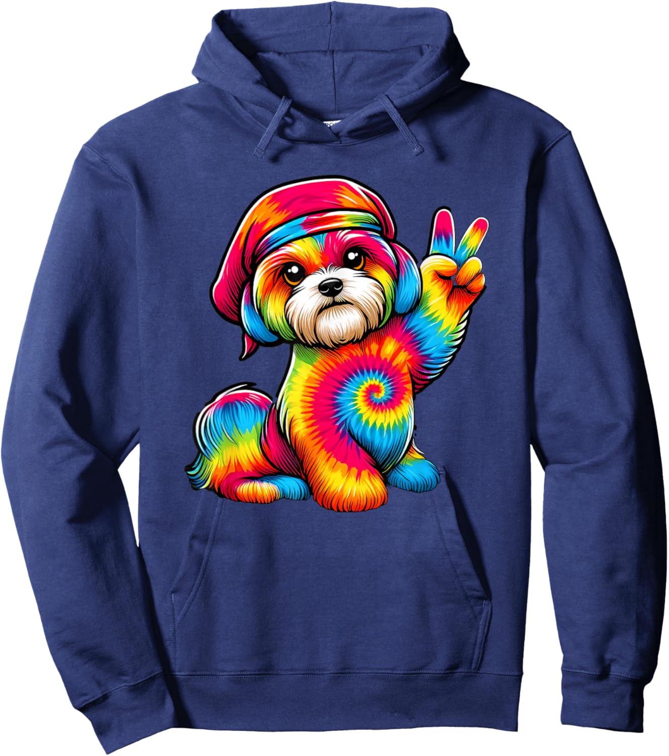 Peace Sign Tie Dye Shichon dog Men Women Kids Hoodie - Hoodie | Navy