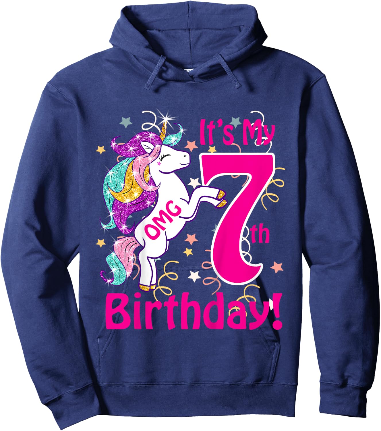 OMG It's My 7th Birthday Girls Unicorn (7 years old) outfit Hoodie - Hoodie | Navy
