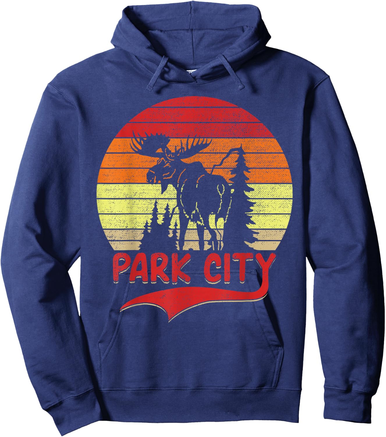 Moose Park City Utah Moose Vintage Sunset Nature Travel Hoodie - Hoodie | Navy