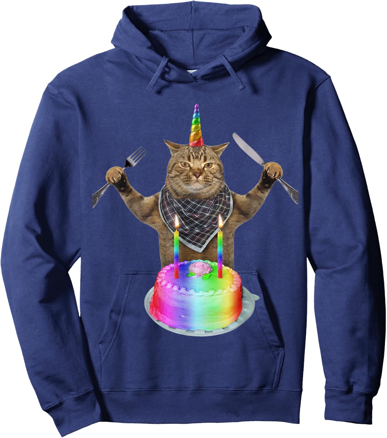 Funny cat unicorn with a birthday cake Women Girls Kids Hoodie - Hoodie | Navy
