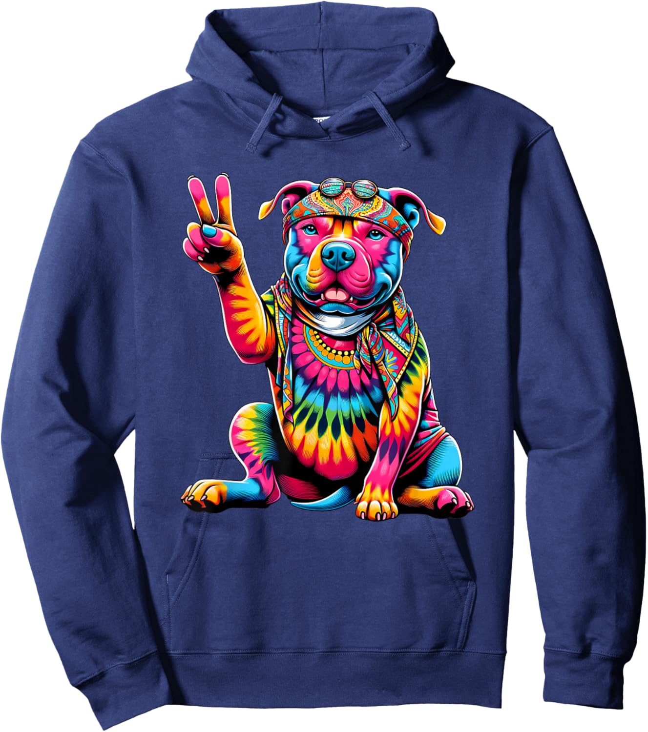 Peace Sign Tie Dye Pit Bull Dog Women Kids Hoodie - Hoodie | Navy