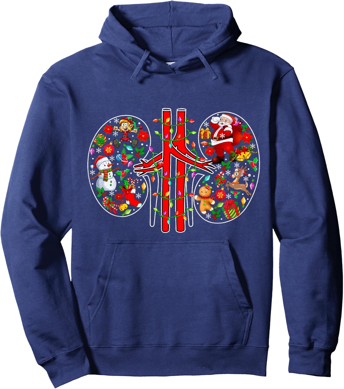 Xmas Symbols Santa Elf Kidneys Shape Dialysis Technician Hoodie - Hoodie | Navy