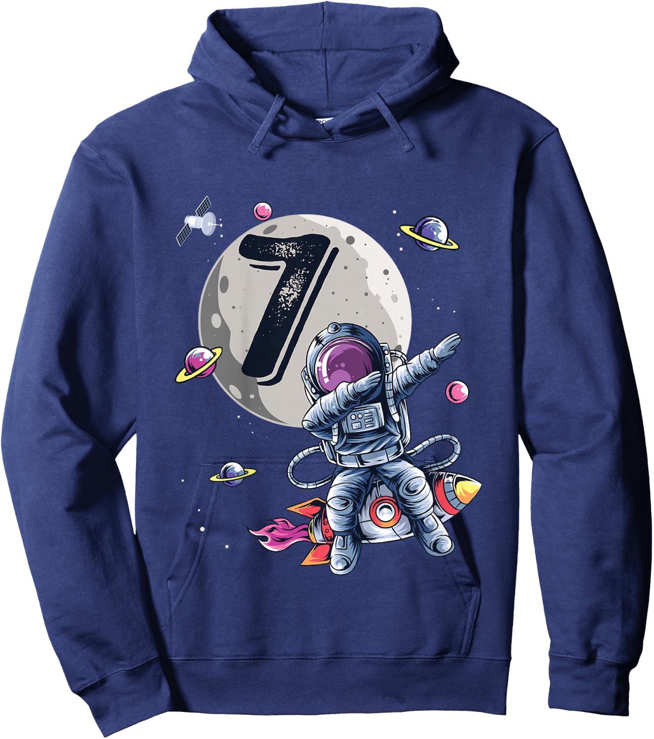 Kids 7 Years Old Birthday Boy Astronaut Gifts Space 7th B-Day Hoodie - Hoodie | Navy