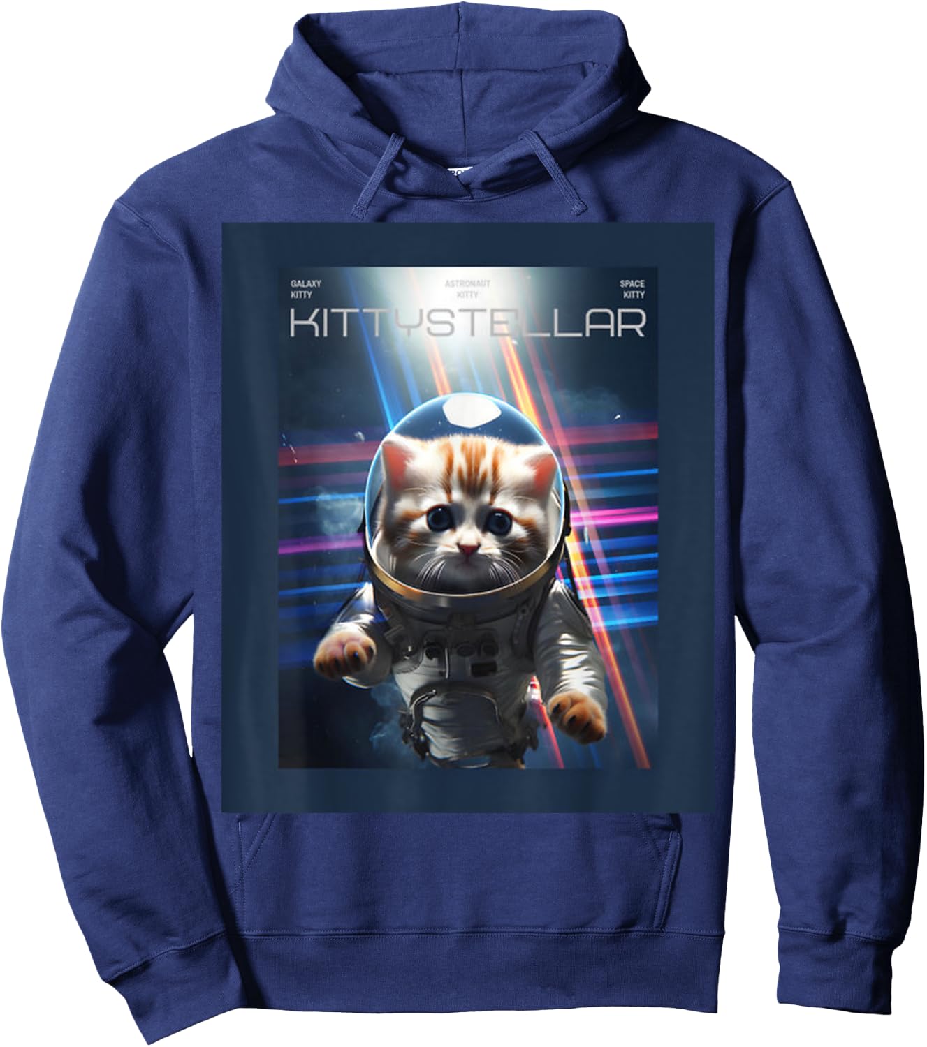 Astronaut Cat with Interstellar Space Aesthetic Movie Poster Hoodie - Hoodie | Navy