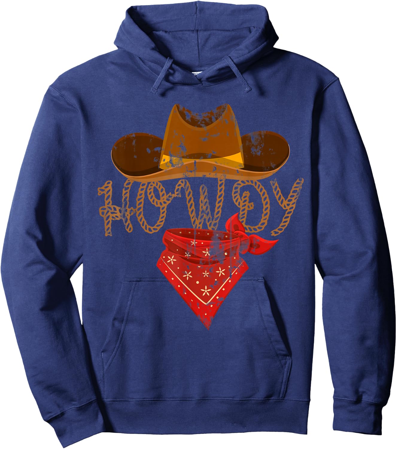 Western Cowboy Howdy - Classic Fit, Short Sleeve, Black Polyester & Cotton Hoodie - Hoodie | Navy