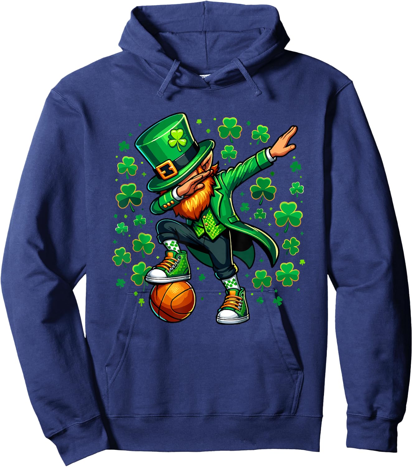 St Patricks Day Boy Men Sports Basketball Dabbing Leprechaun Hoodie - Hoodie | Navy
