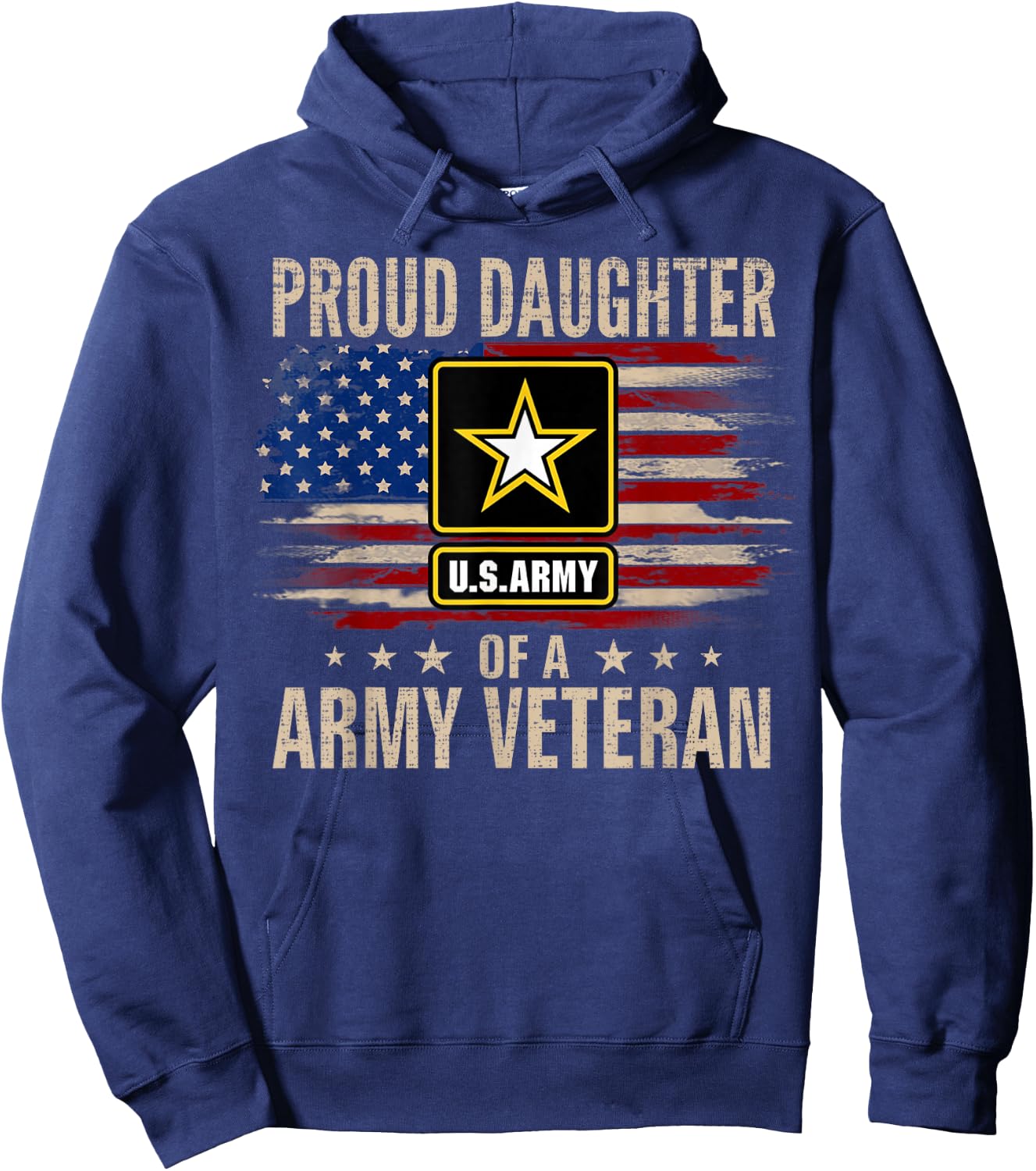 Vintage Proud Daughter of A Army Veteran with American Flag Hoodie - Hoodie | Navy