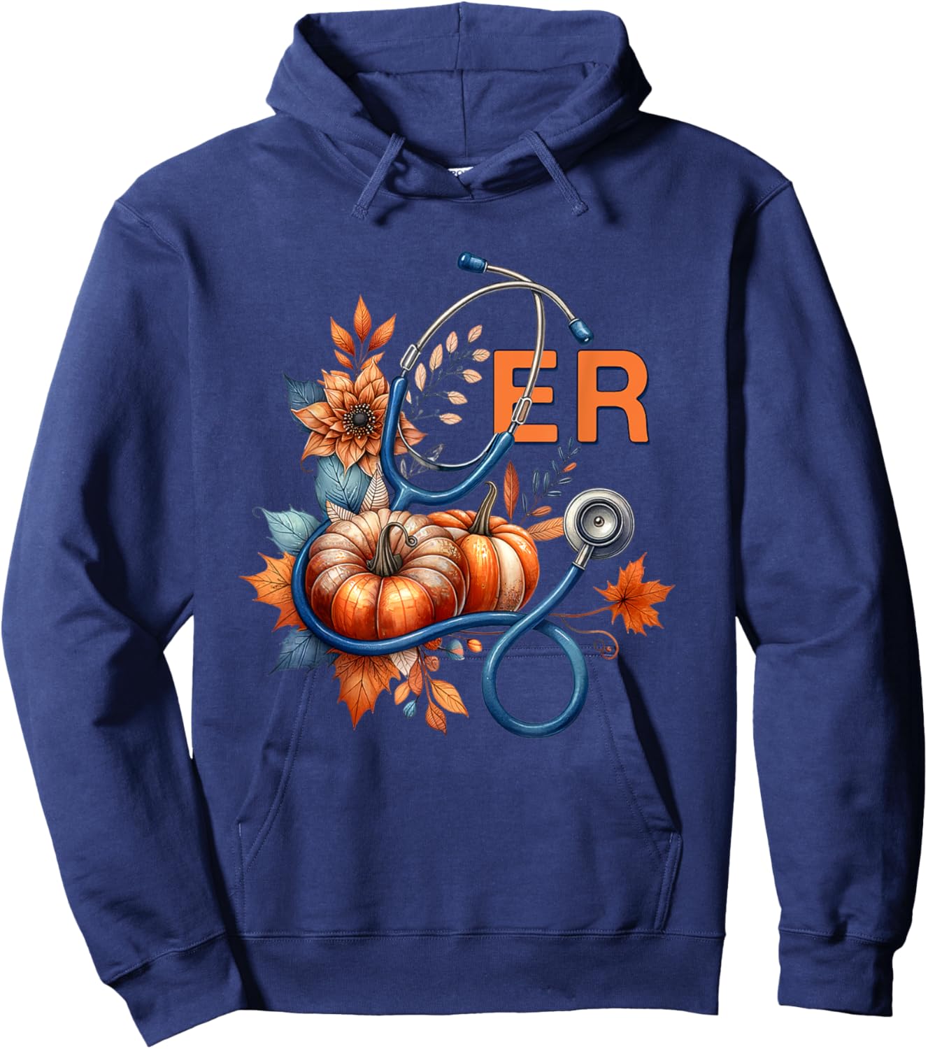 Fall Floral Stethoscope ER Emergency Room Nurse Appreciation Hoodie - Hoodie | Navy