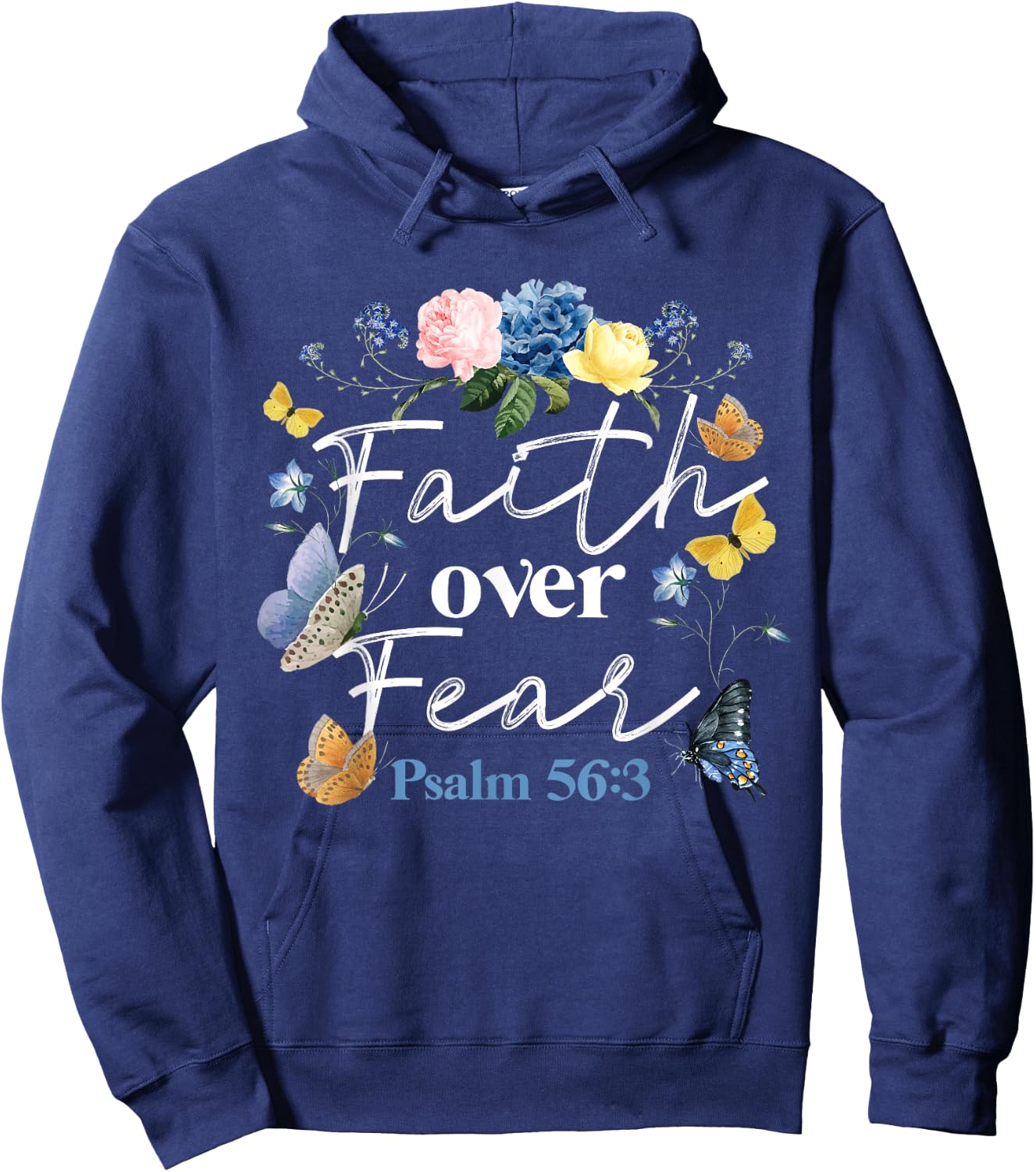 Christian Bible Verse Faith Over Fear Flower Butterfly Hoodie - Hoodie | Navy