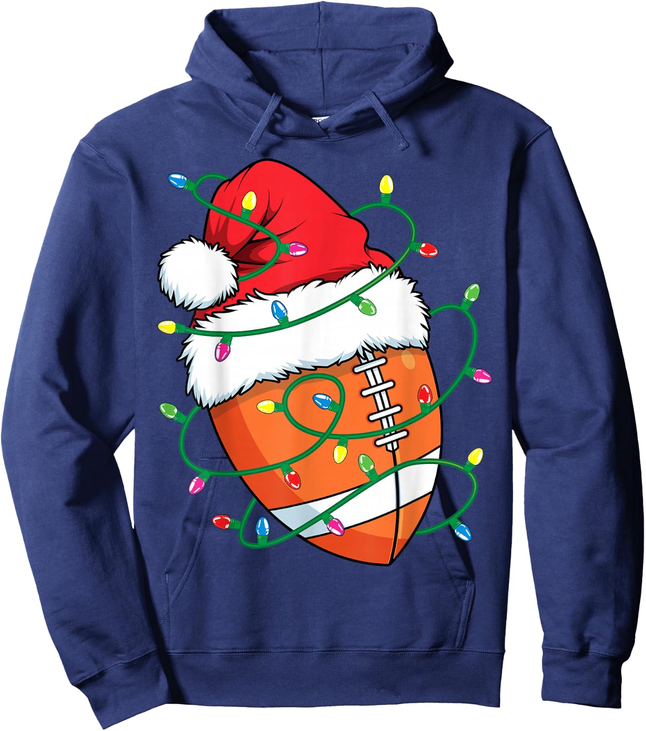 Santa Football Sports Ball Men Boys Christmas Xmas Lights Hoodie - Hoodie | Navy