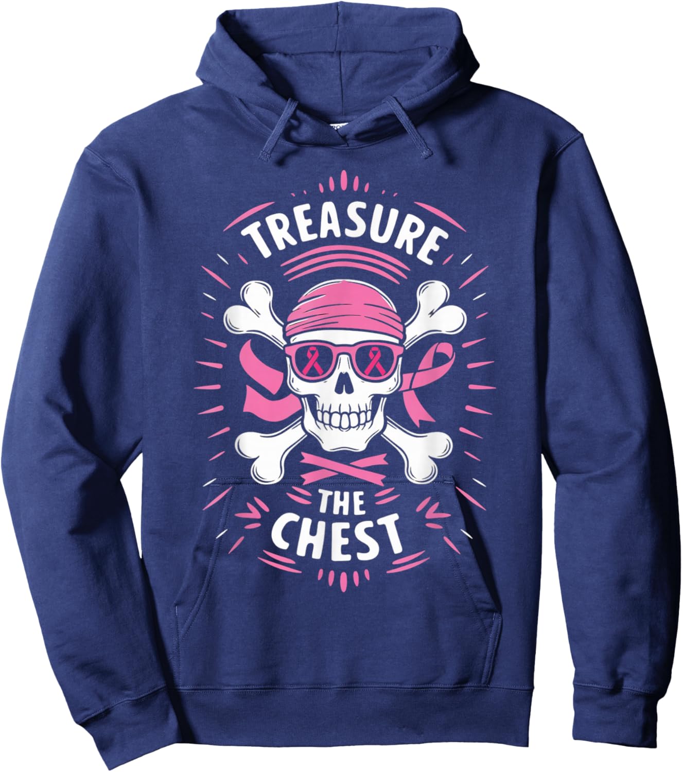 Pink Ribbon Breast Cancer Pirate Treasure the Chest Hoodie - Hoodie | Navy