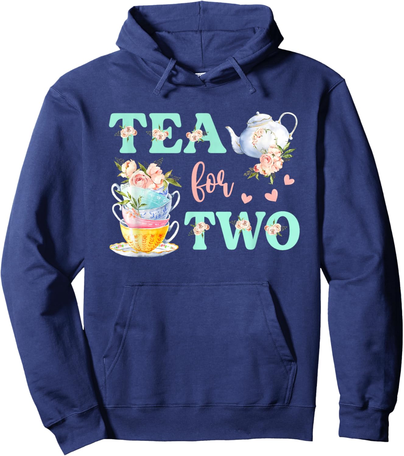 Tea For Two 2nd Birthday Outfit Girl Tea Party Bday Theme Hoodie - Hoodie | Navy