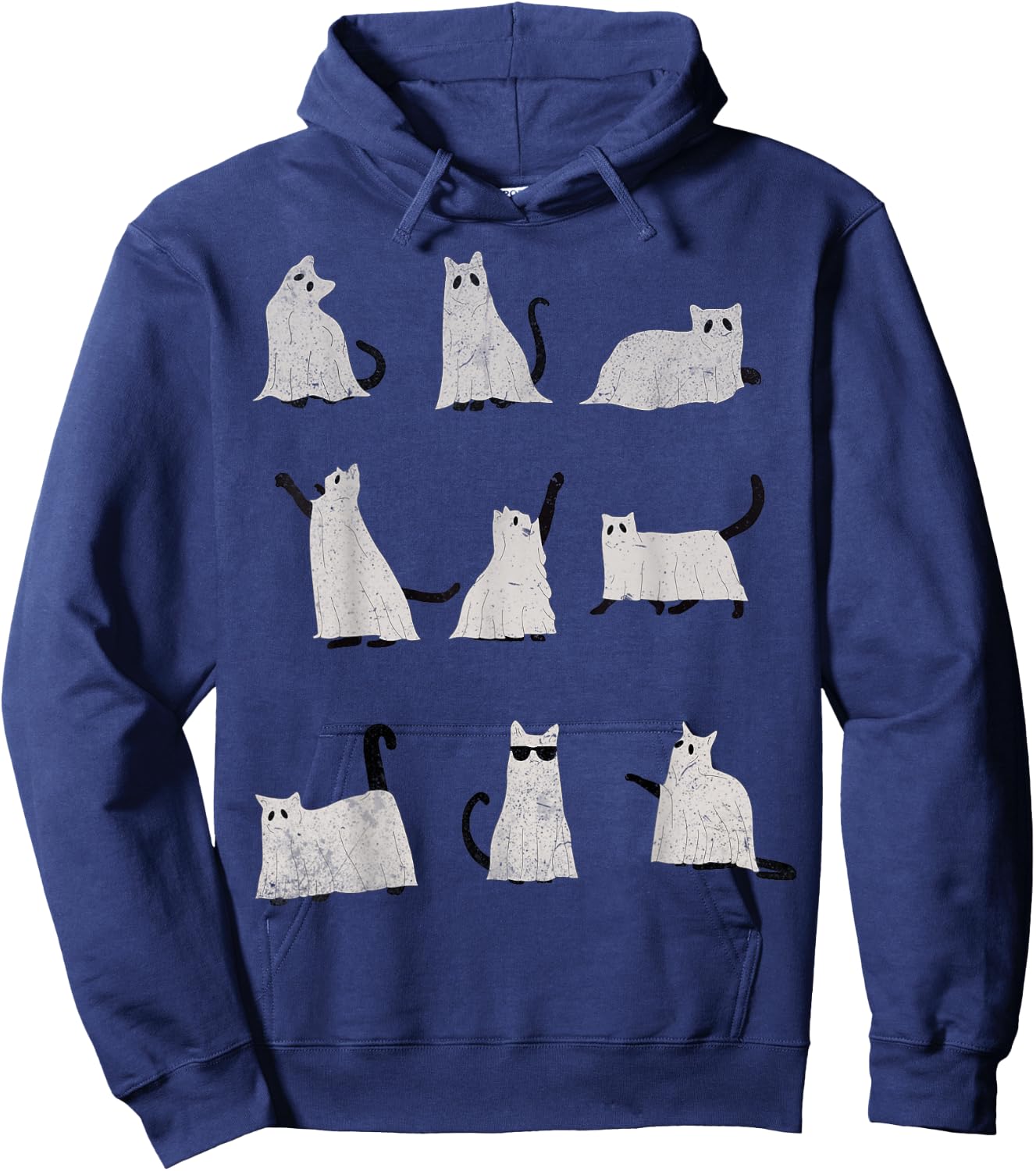 Scary Boo Cute Ghost Cat Kitty Vintage Halloween Costume Women Kids Hoodie - Hoodie | Navy
