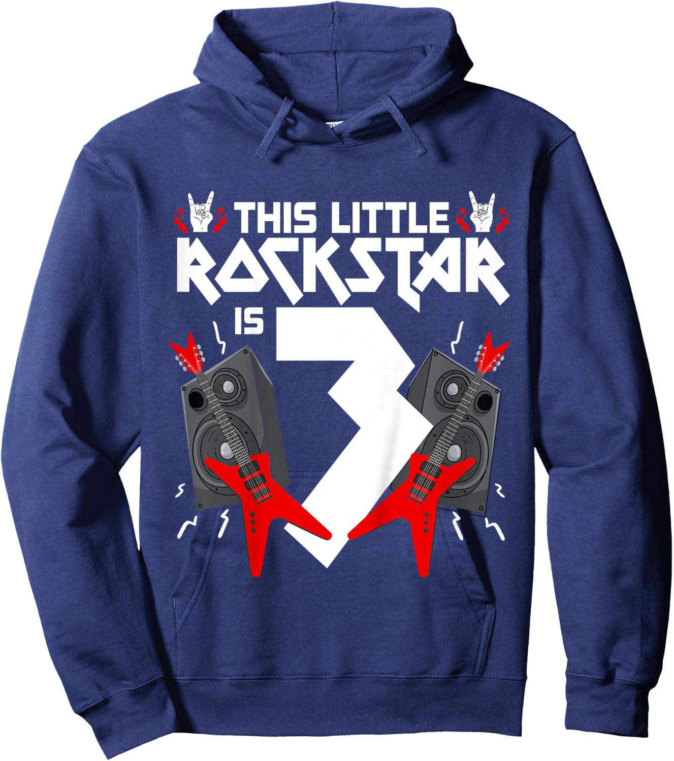 3 Year Old Rock And Roll Star Birthday Party Guitar 3rd Gift Hoodie - Hoodie | Navy