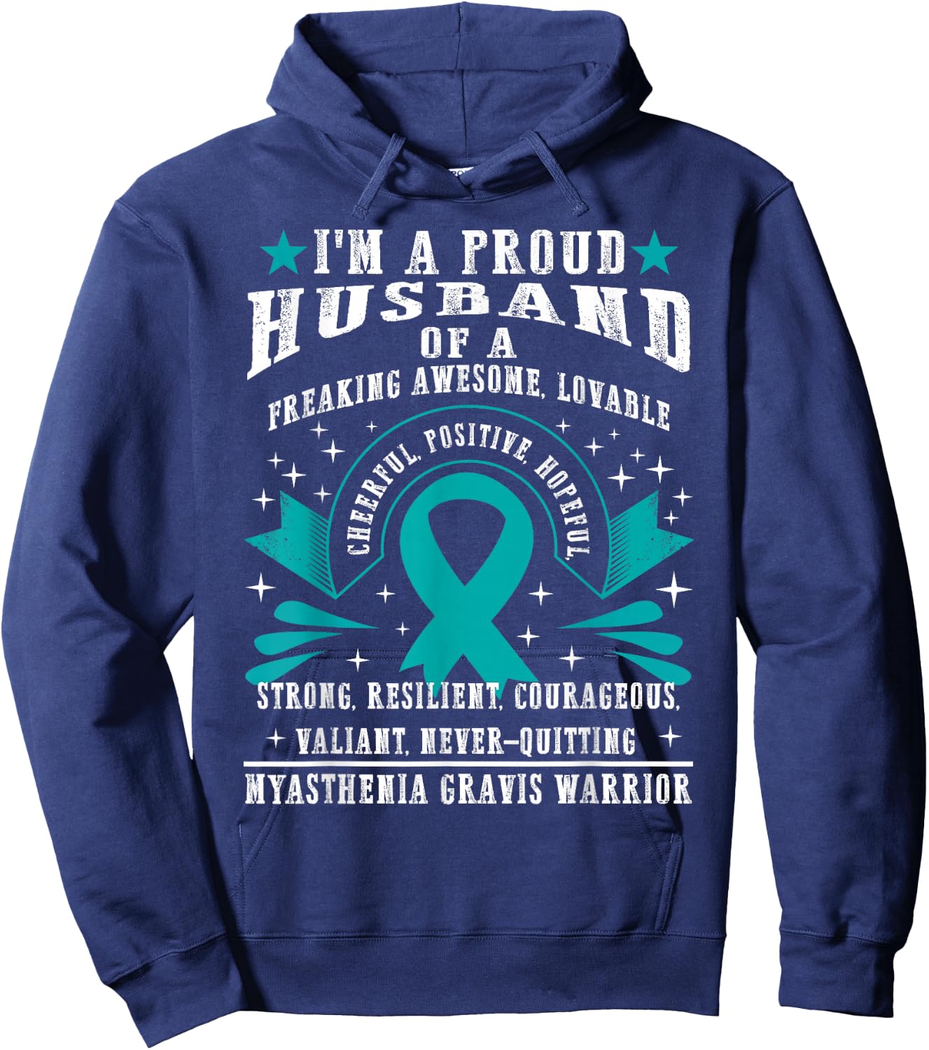 MG Proud Husband Myasthenia Gravis Wife Warrior Teal Ribbon Hoodie - Hoodie | Navy