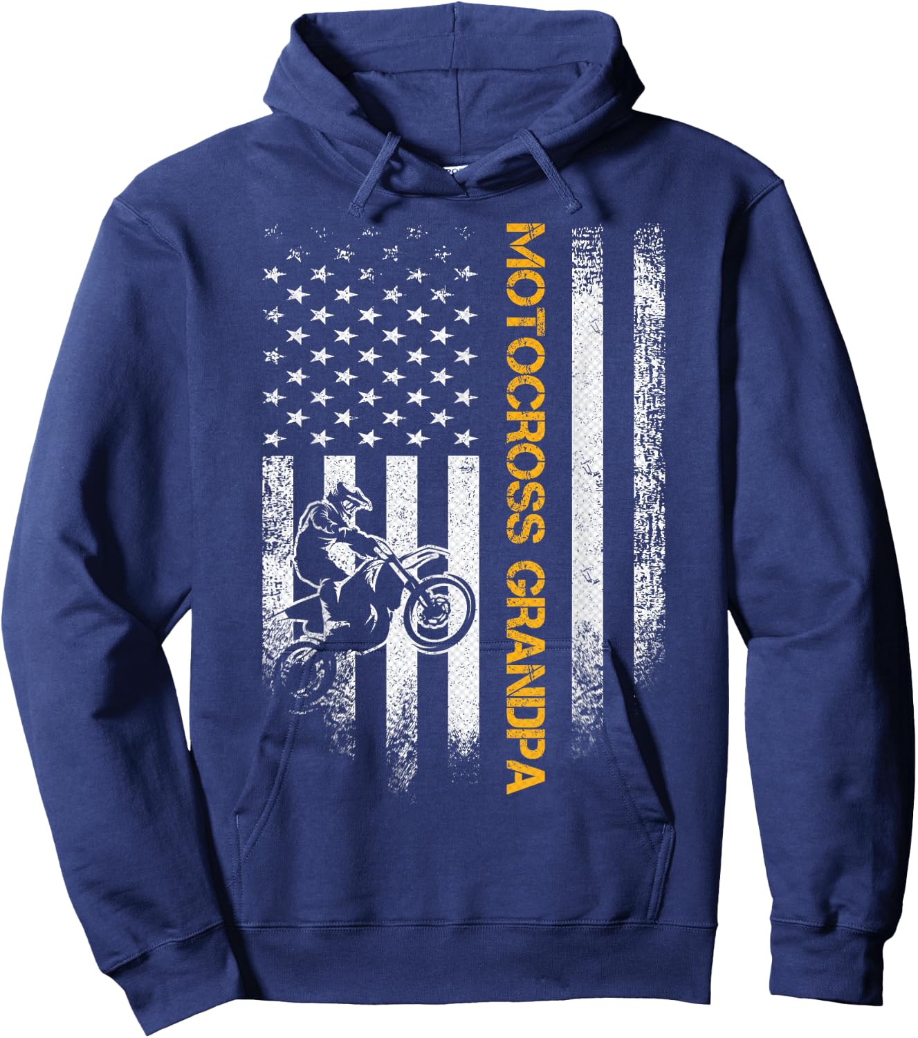 American Flag Proud Motocross Dirt Bike Grandpa Silhouette Women Men Hoodie - Hoodie | Navy