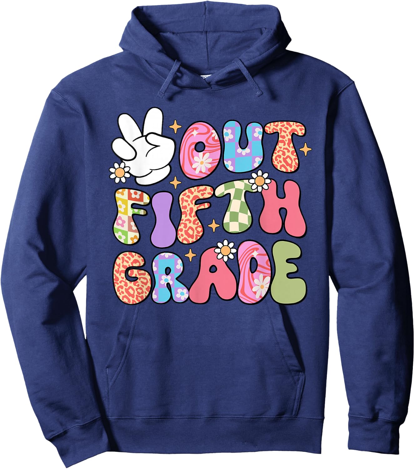 Retro Groovy Peace Out 5th Grade Funny Last Day Of School Hoodie - Hoodie | Navy