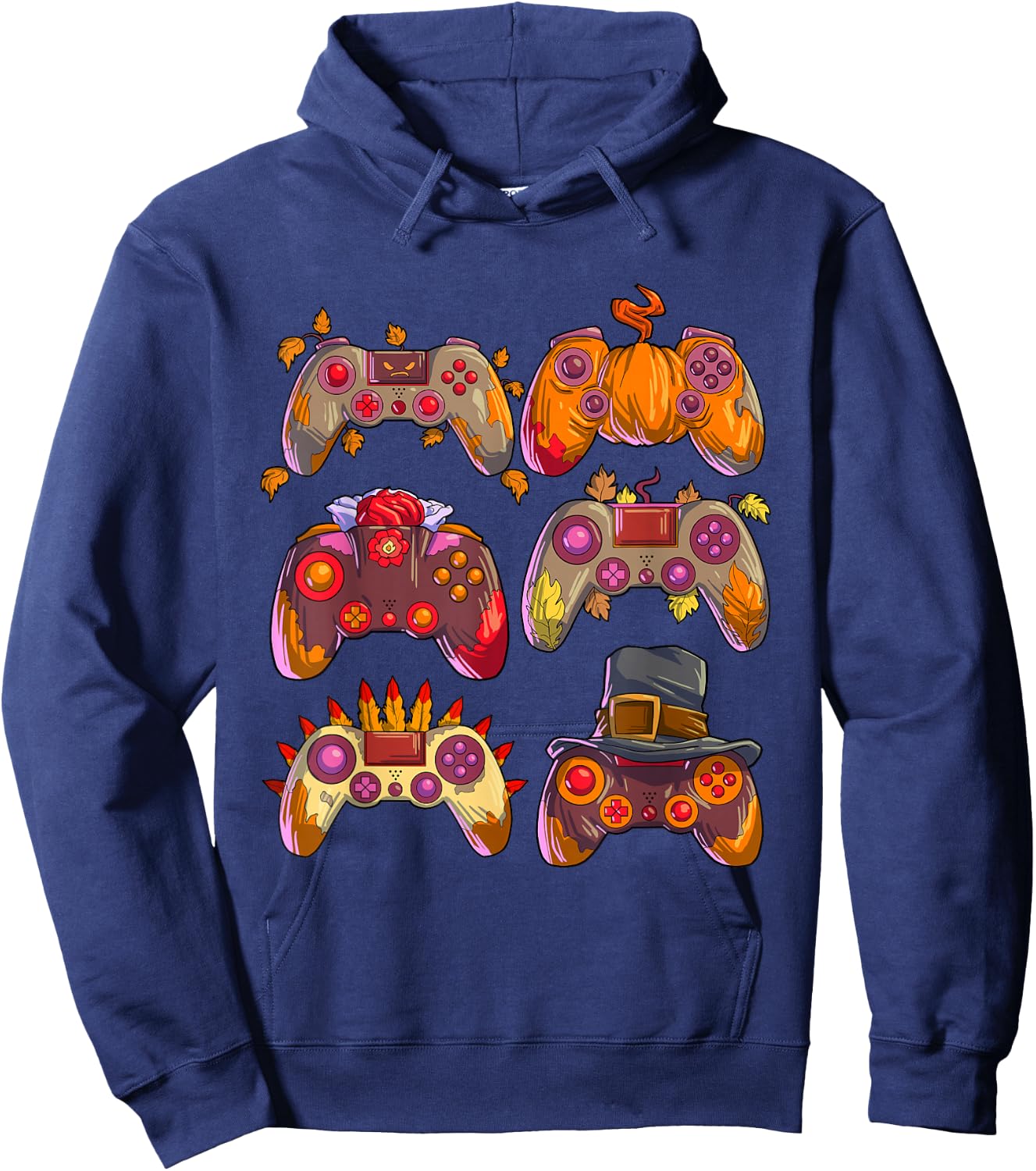 Gamer Thanksgiving Boys Gaming Controllers Turkey Pumpkin Hoodie - Hoodie | Navy