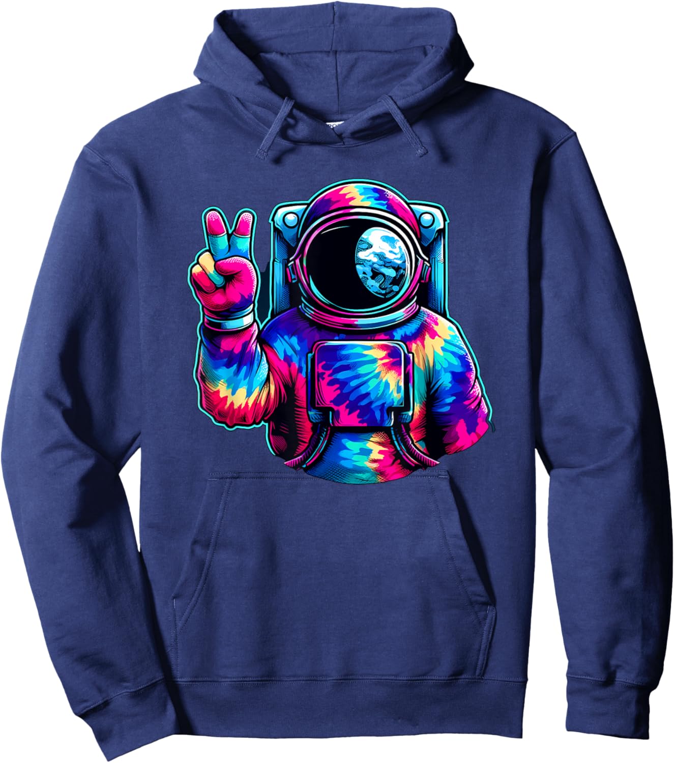 Peace Sign Tie Dye Astronaut Hoodie - Hoodie | Navy