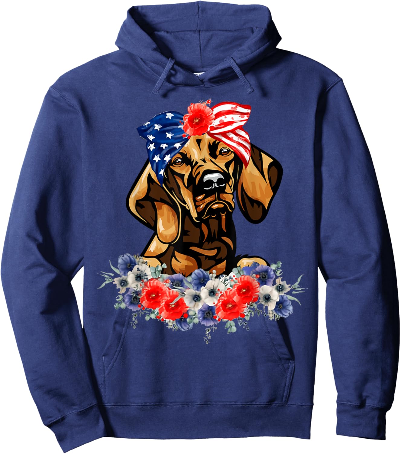 Vizsla Dog American Flag Patriotic 4th Of July Hoodie - Hoodie | Navy