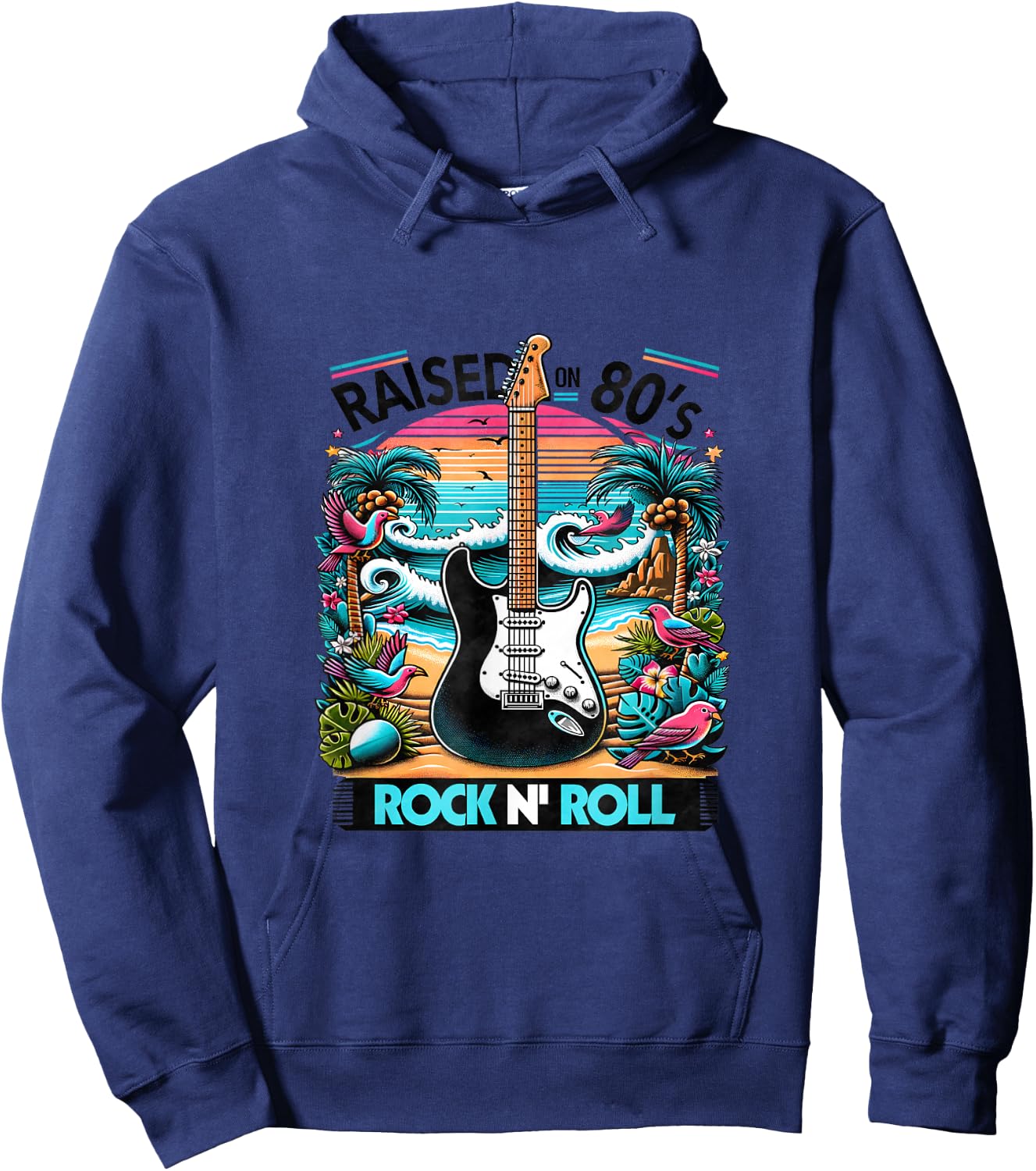 Raised On 80's Rock N Roll - Rock Band - Hair Band Hoodie - Hoodie | Navy
