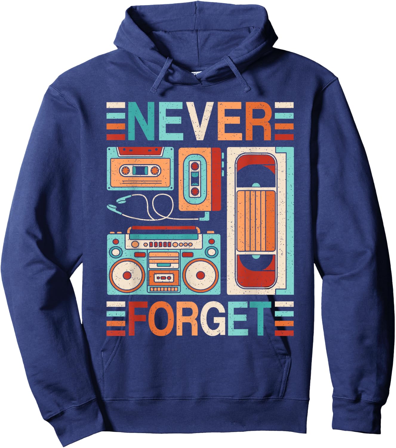Never Forget 80s 90s Outfit Retro Cassette Tape Men Women Hoodie - Hoodie | Navy