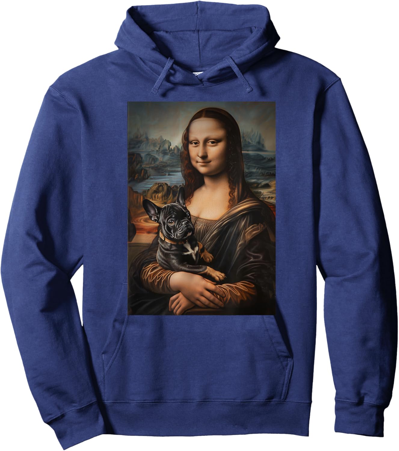 French Bulldog Mona Lisa Painting Art Dog Mom Dad Men Women Kids Hoodie - Hoodie | Navy