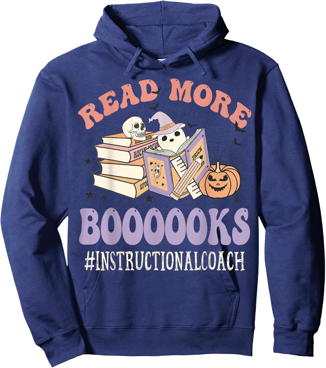 Instructional Coach Halloween Read More Books Ghost Groovy Hoodie - Hoodie | Navy