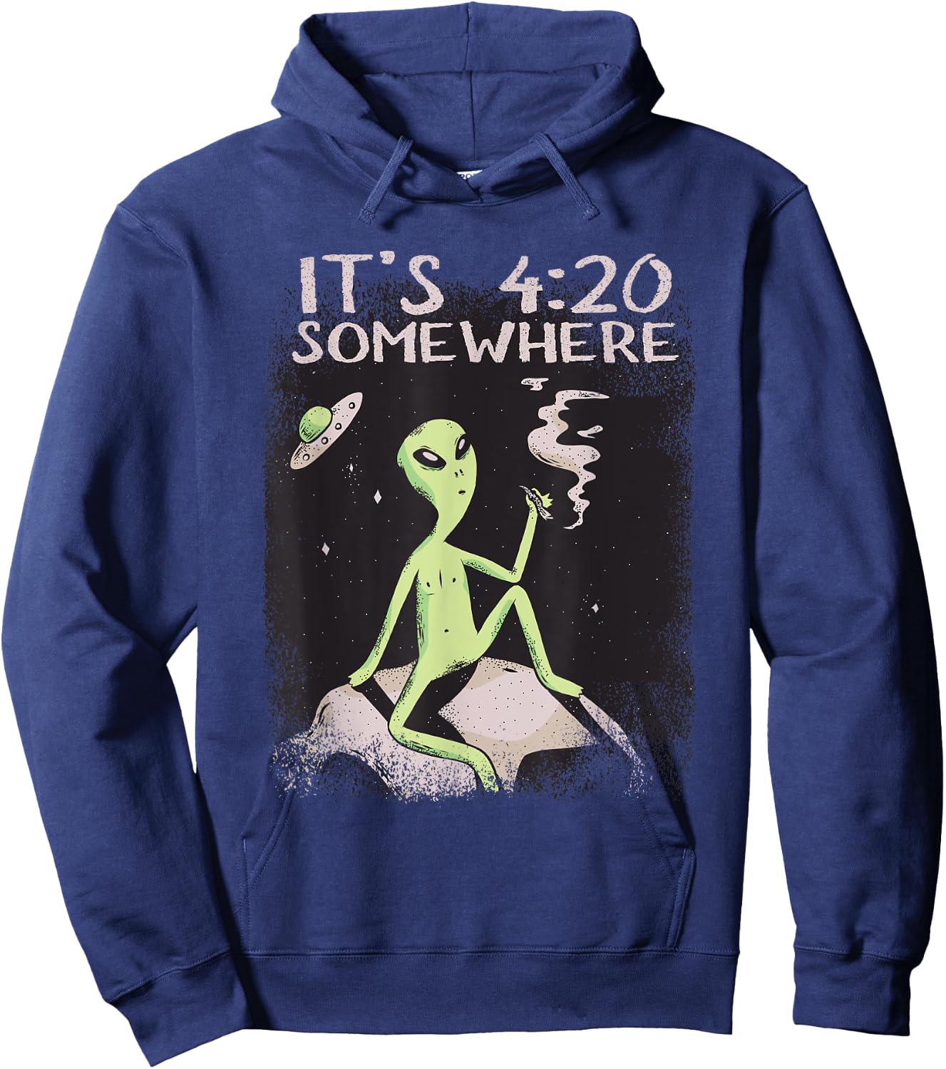 Funny Its 4:20 Somewhere Cosmic Being Smoking UFO Alien Hoodie - Hoodie | Navy