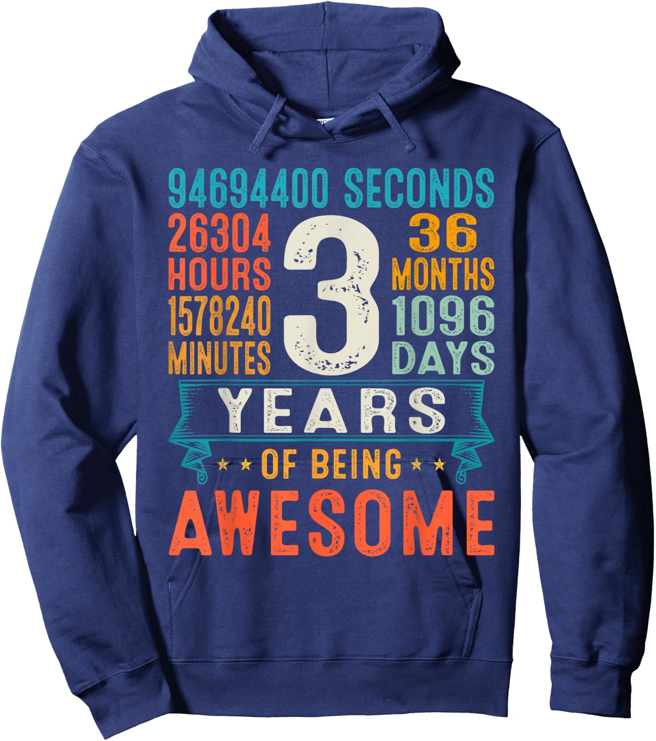 3 Years Old Retro Distressed 3rd Birthday Gifts 36 Months Hoodie - Hoodie | Navy