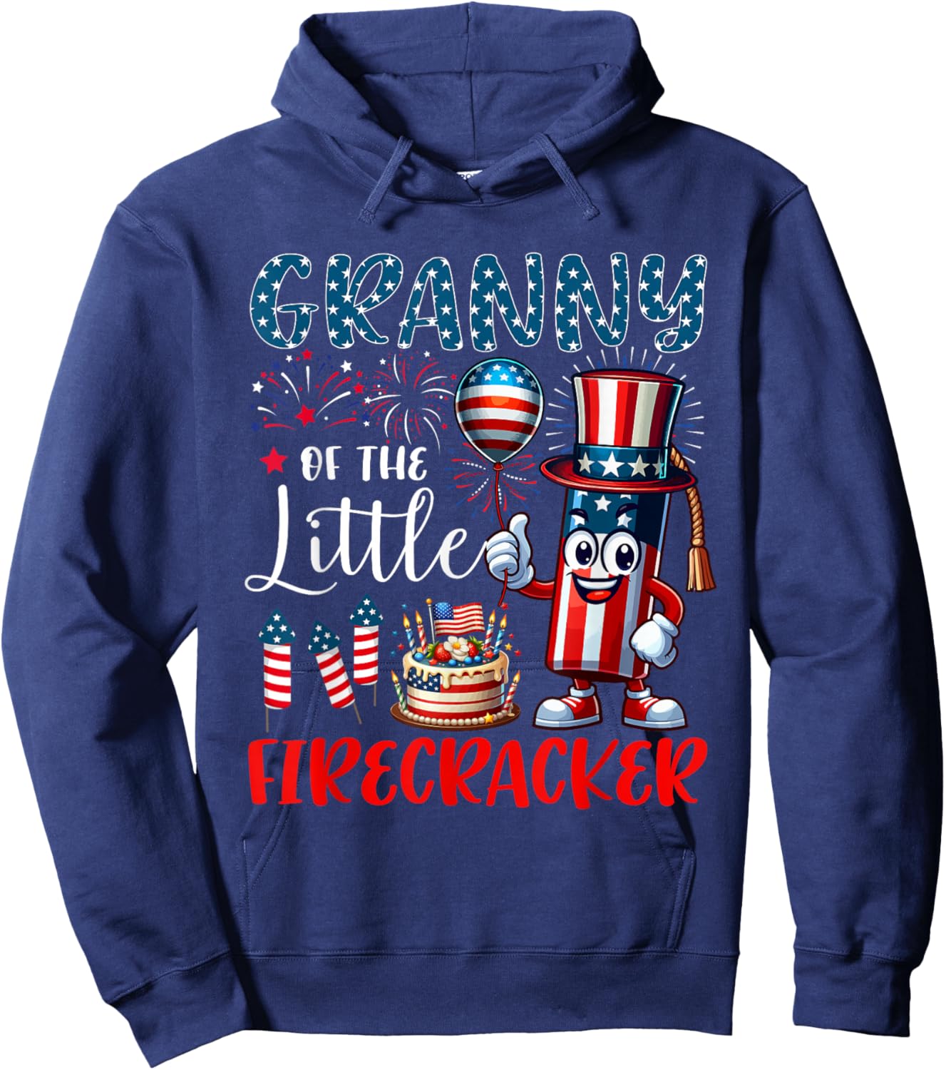 Granny Of The Little Firecracker 4th Of July Birthday Party Hoodie - Hoodie | Navy