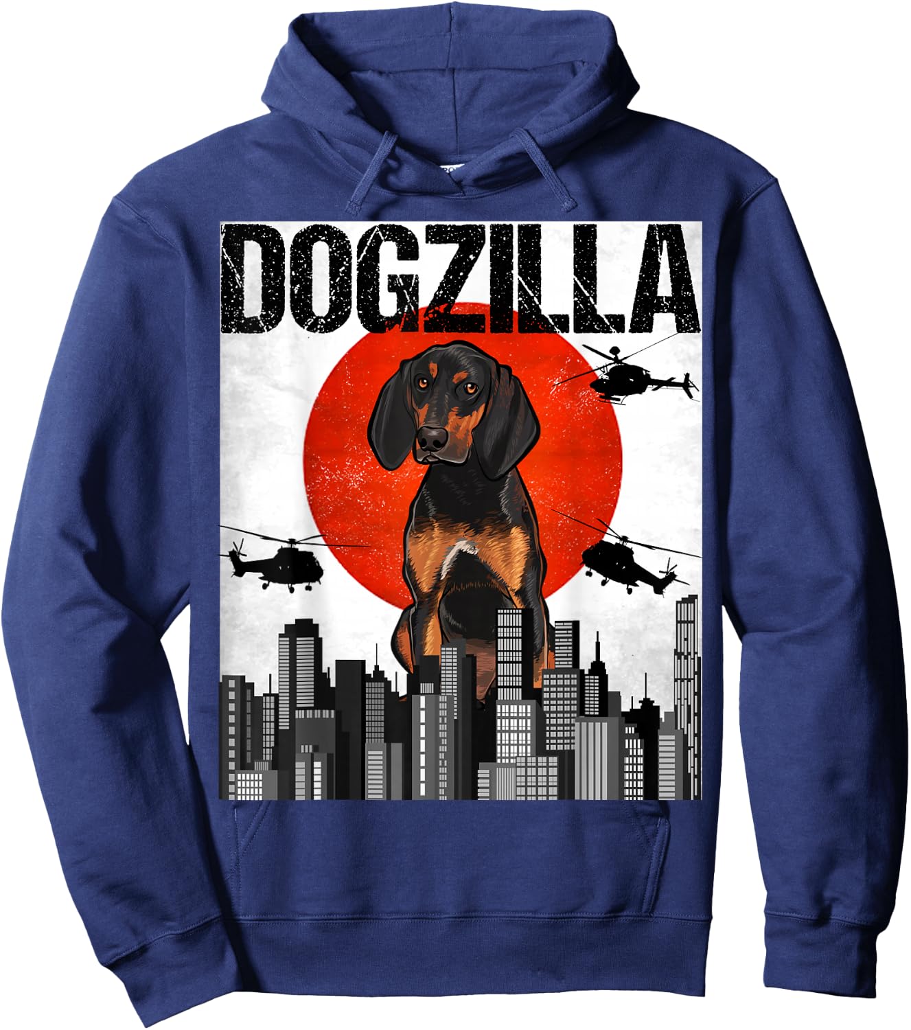 Funny Vintage Japanese Dogzilla Black and Tan Coonhound Hoodie - Hoodie | Navy