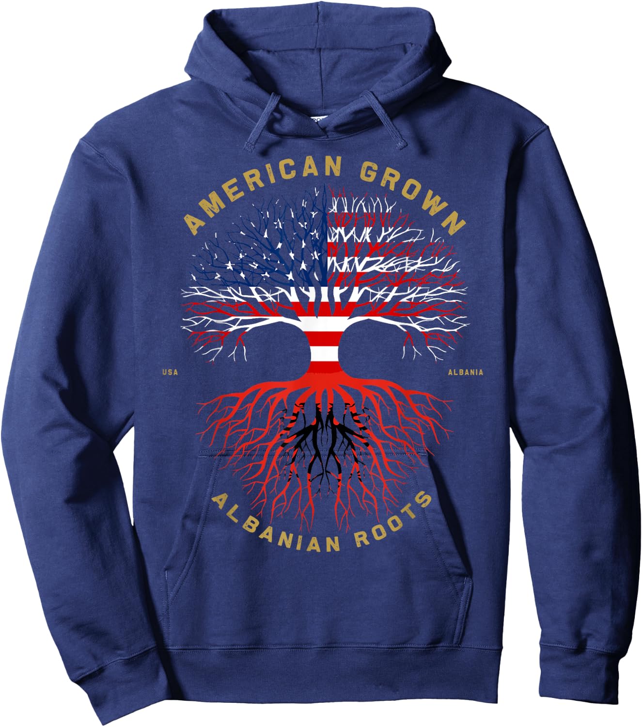 American Grown With Albanian Roots Tree USA Flag Gift Hoodie - Hoodie | Navy