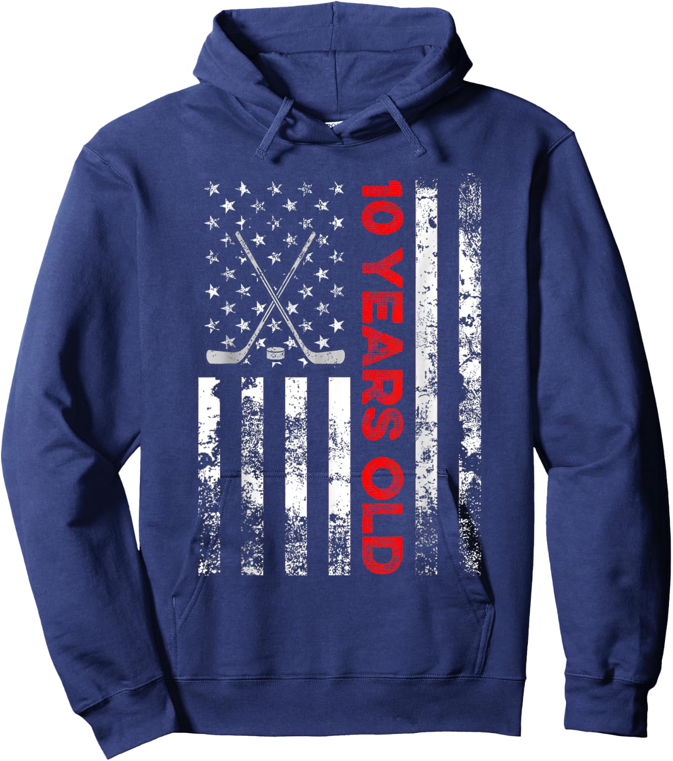 10 Year Old Shirt 10th Birthday USA Flag Hockey Shirt Kids Men Hoodie - Hoodie | Navy