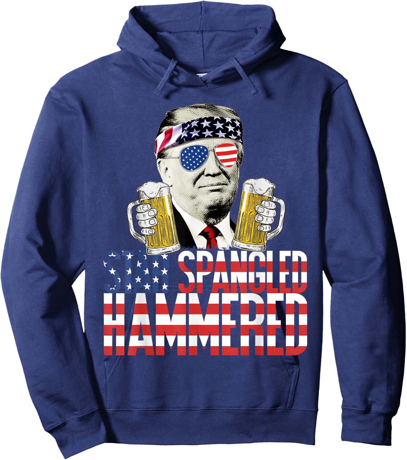 Star Spangled Hammered President Donald Trump Beer Lover Hoodie - Hoodie | Navy