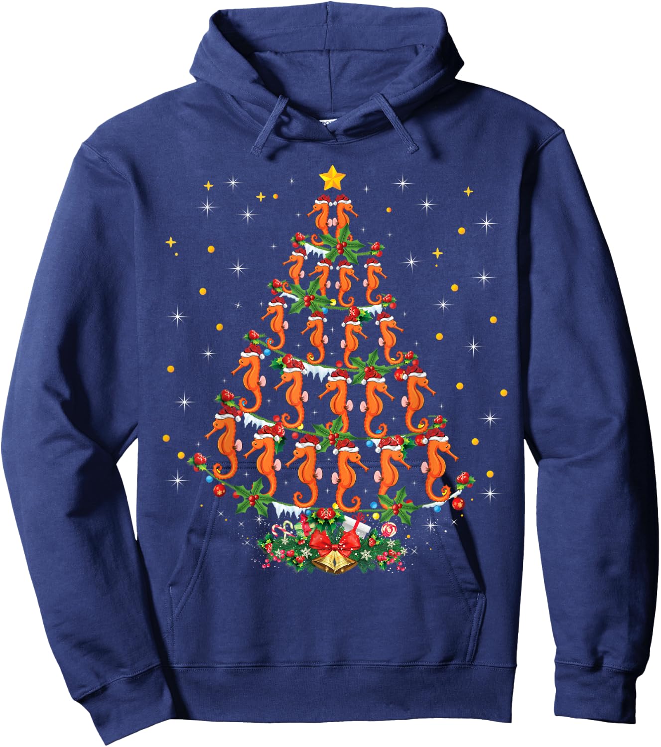 Funny Seahorses Lover Xmas Gift Seahorse Christmas Tree Hoodie - Hoodie | Navy