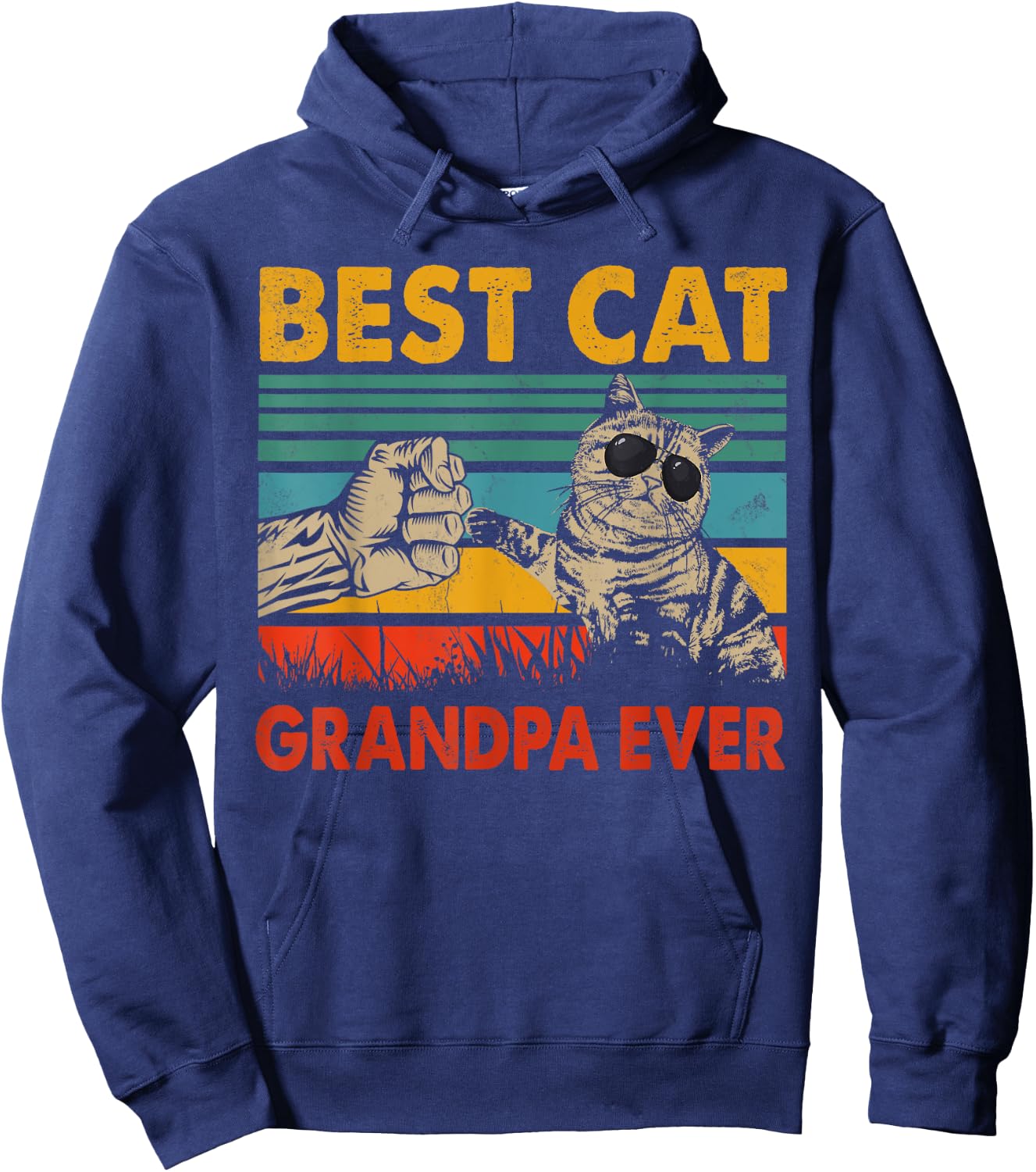 Vintage Retro Best Cat Grandpa Happy Father's Day Cat Lover Men Women Hoodie - Hoodie | Navy