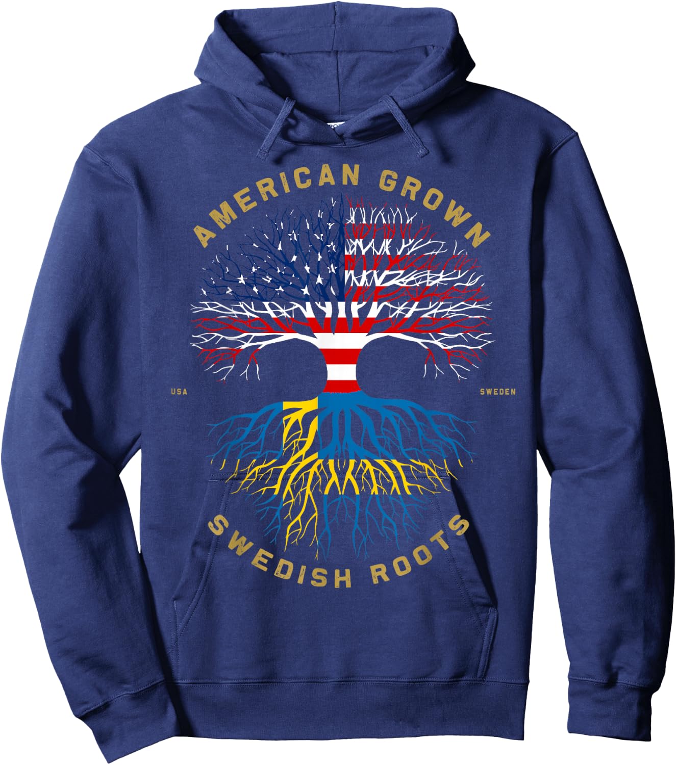 American Grown with Swedish Roots Tree USA Flag Unique Gifts Hoodie - Hoodie | Navy