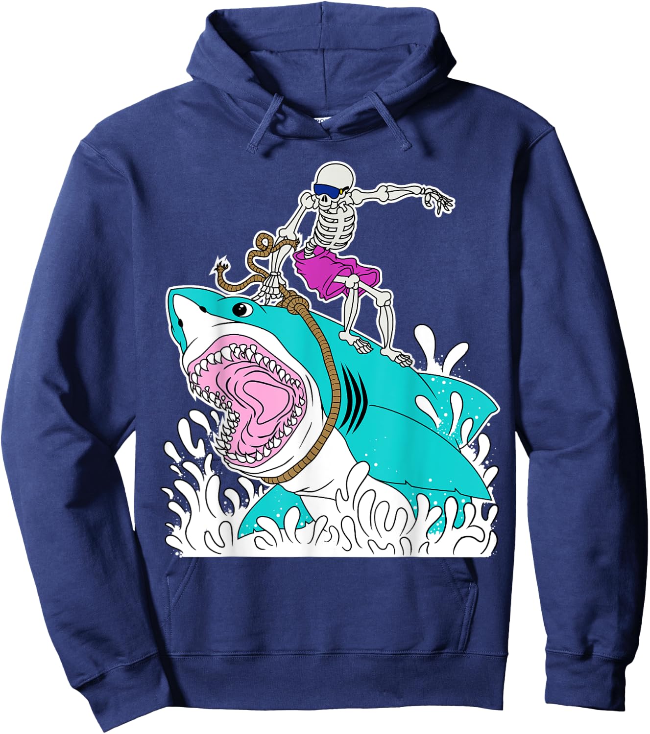 Funny Skeleton Surfing Shark Halloween Hoodie - Hoodie | Navy