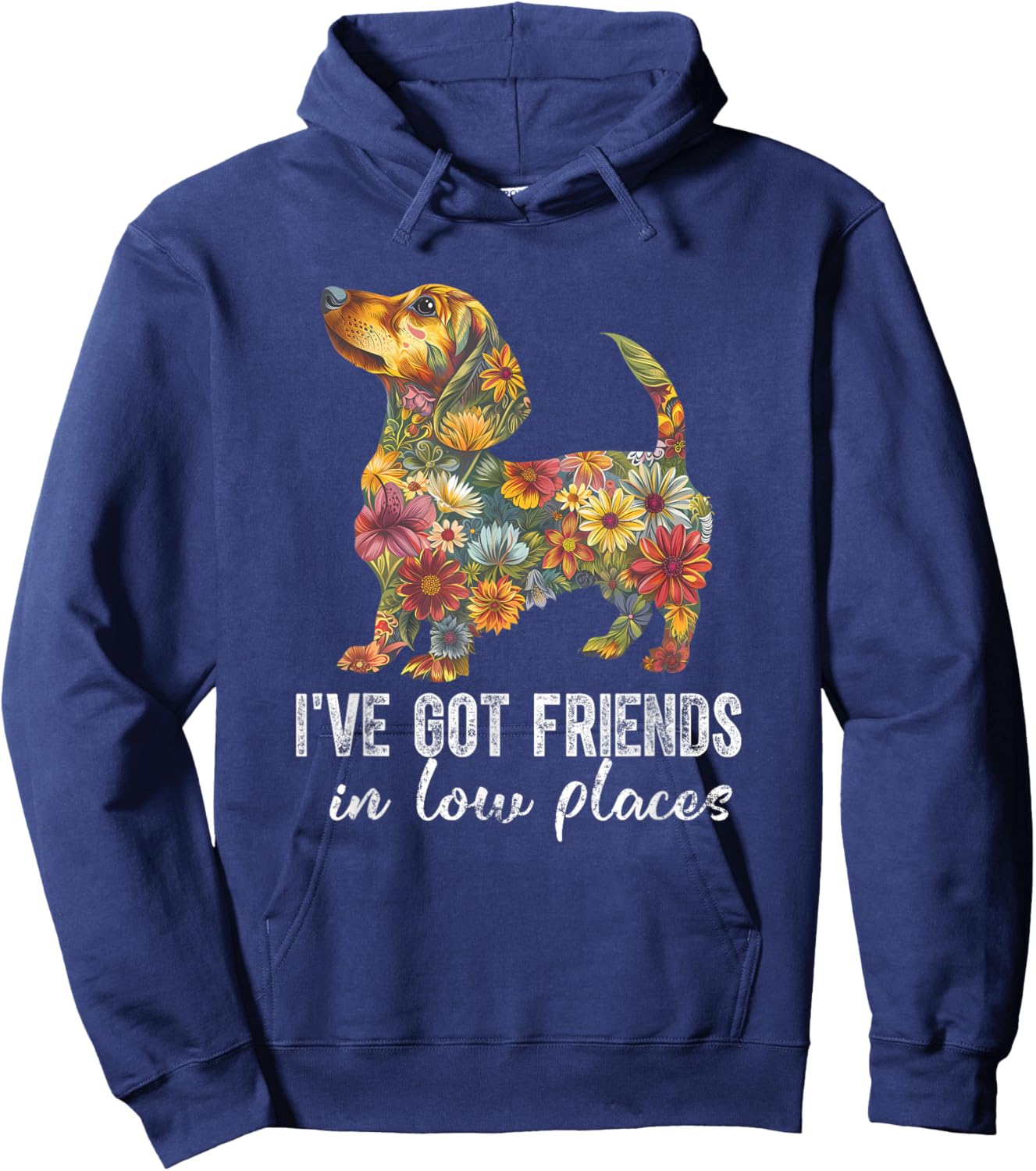 Dachshund I've Got Friends In Low Places Floral Dachshund Hoodie - Hoodie | Navy