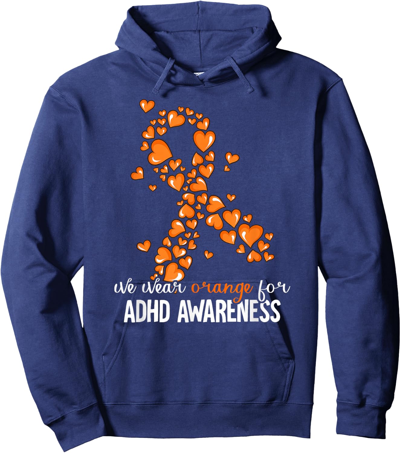 ADHD Gift -Kids Orange ADHD Awareness Casual Mandarin Collar Letter Print Hoodie - Hoodie | Navy