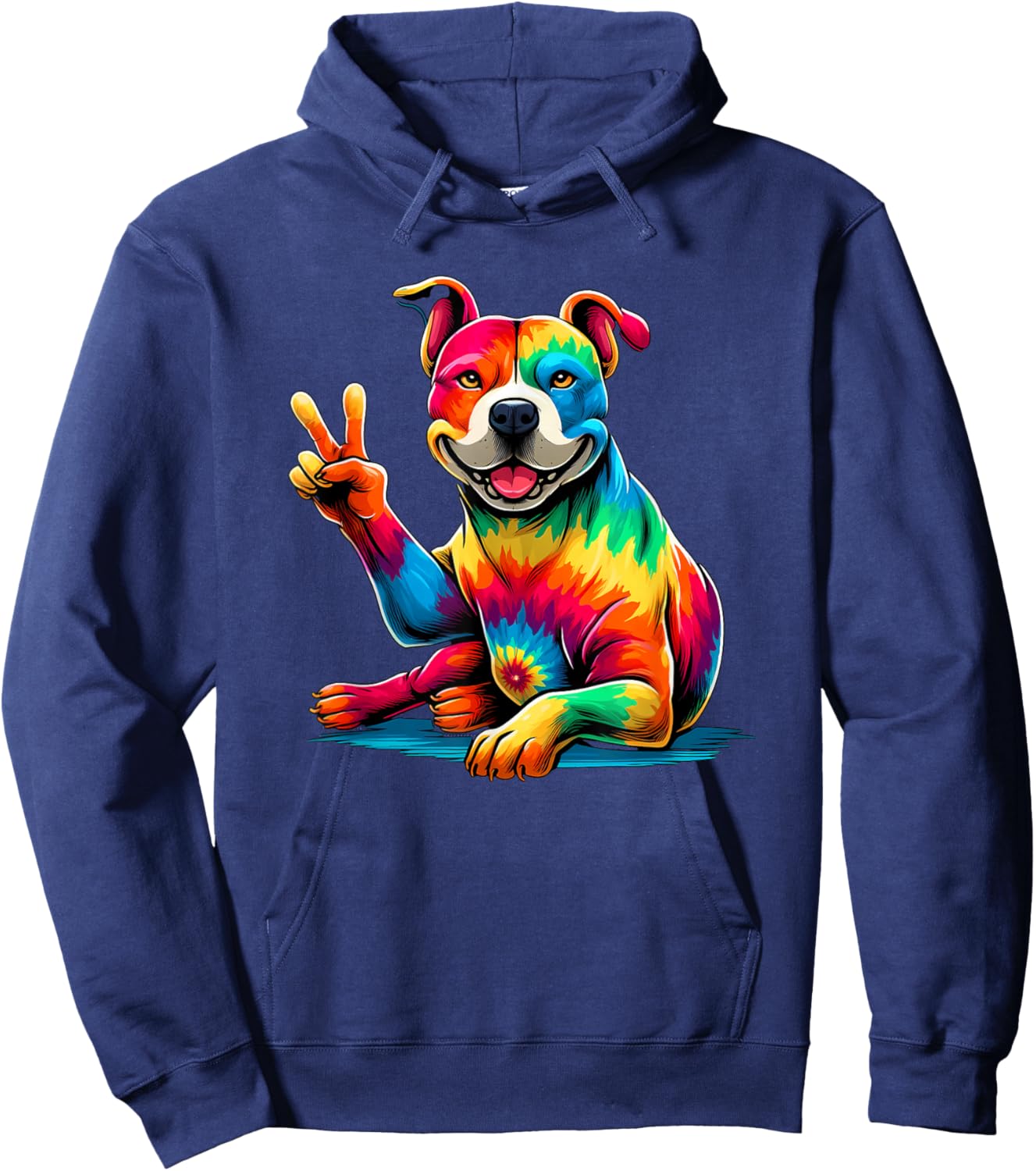 Peace Sign Tie Dye PitBull dog Hoodie - Hoodie | Navy