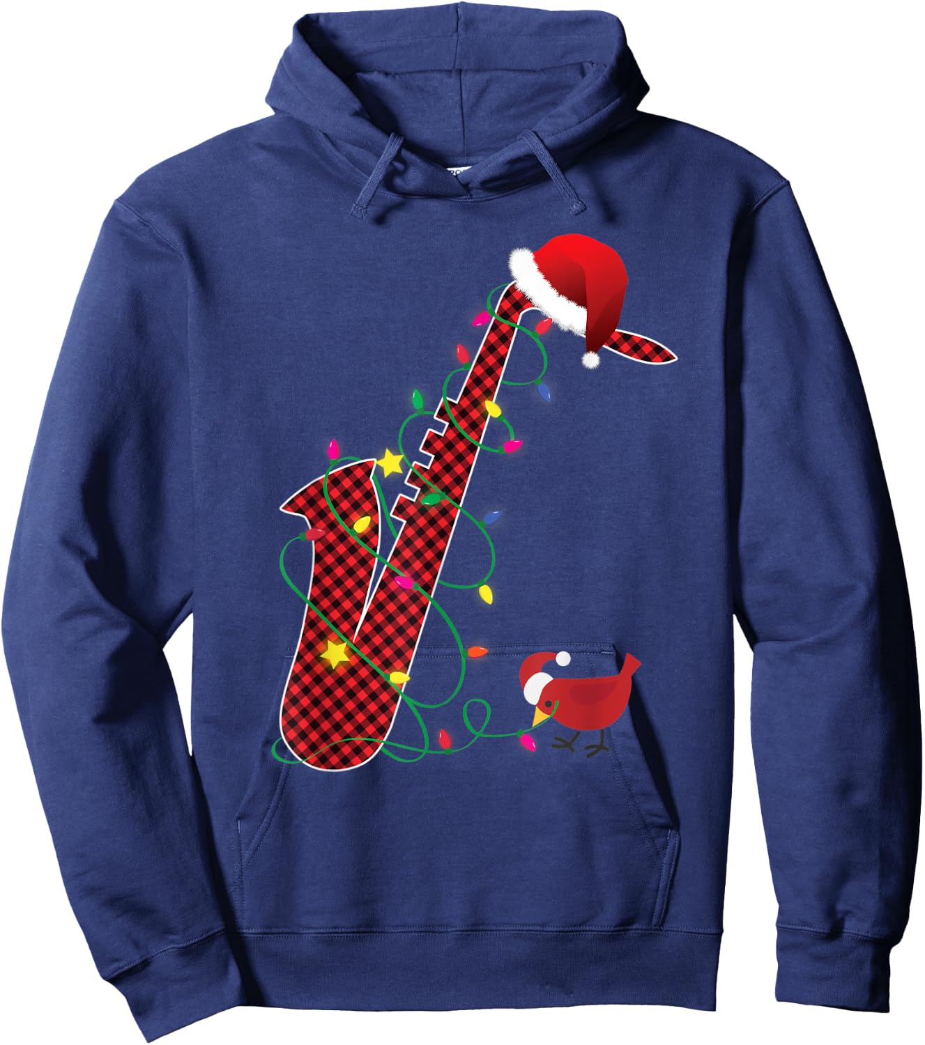 Red Buffalo Plaid Pajama Saxophone Lovers Christmas Lights Hoodie - Hoodie | Navy