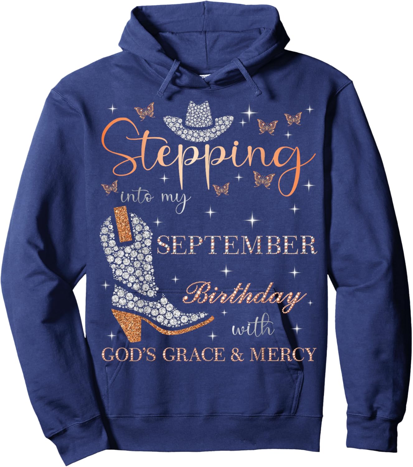Stepping Into My September Birthday With God's Grace & Mercy Hoodie - Hoodie | Navy