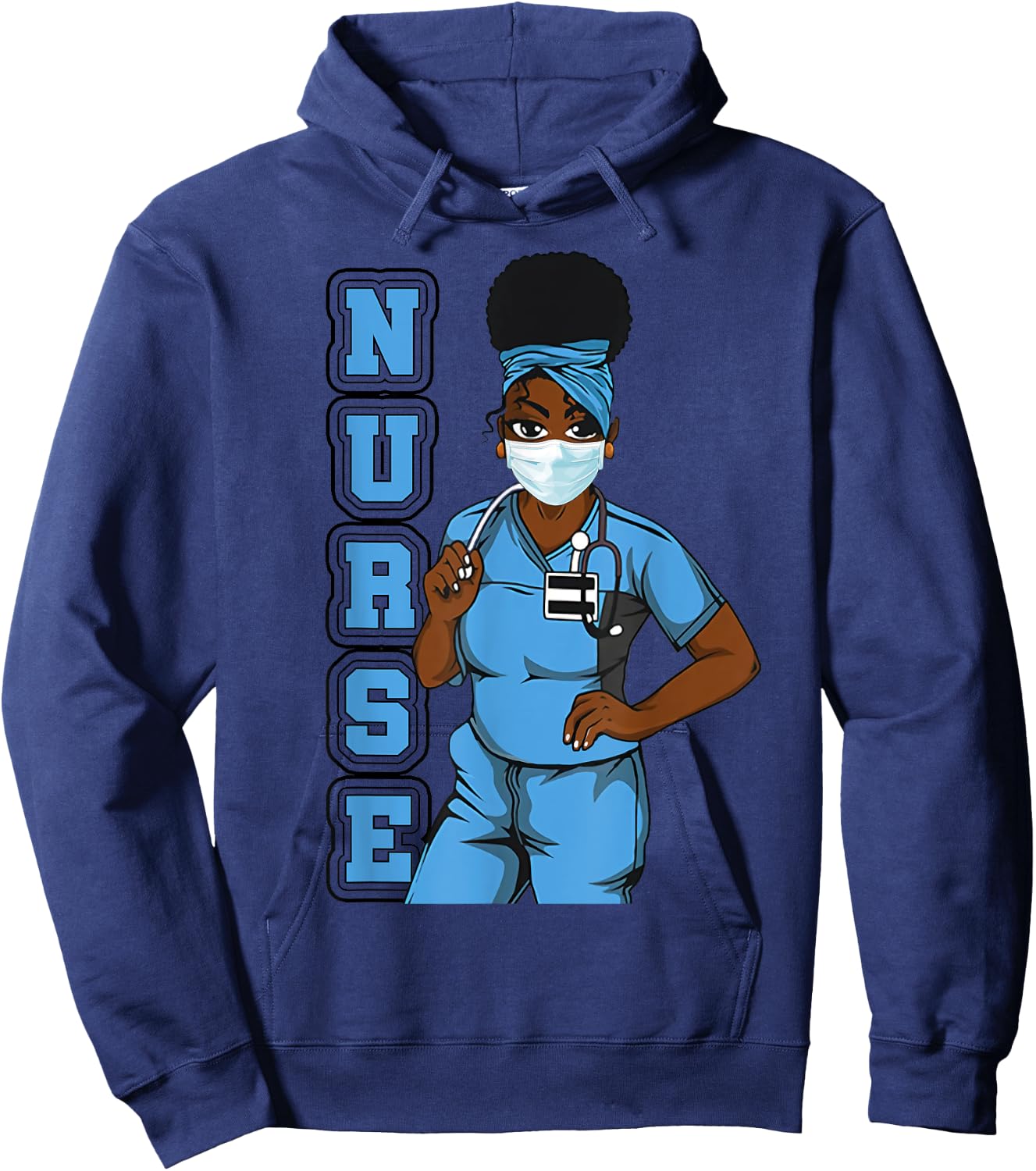 Black Nurse Uniform Face Mask Afro African Women Funny Gift Hoodie - Hoodie | Navy