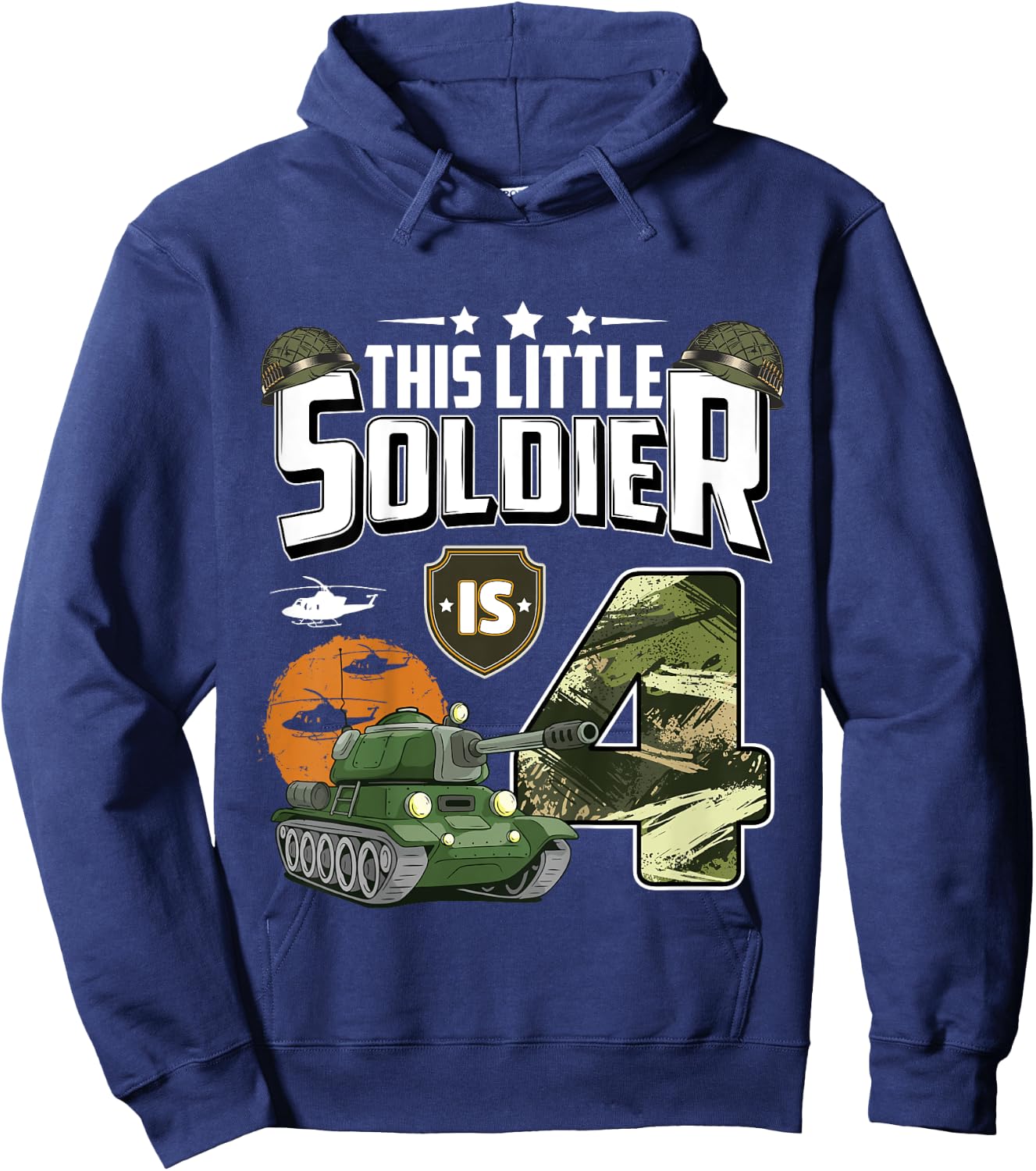 Kids 4 Year Old Soldier 4th Birthday Military Themed Camo boys Hoodie - Hoodie | Navy
