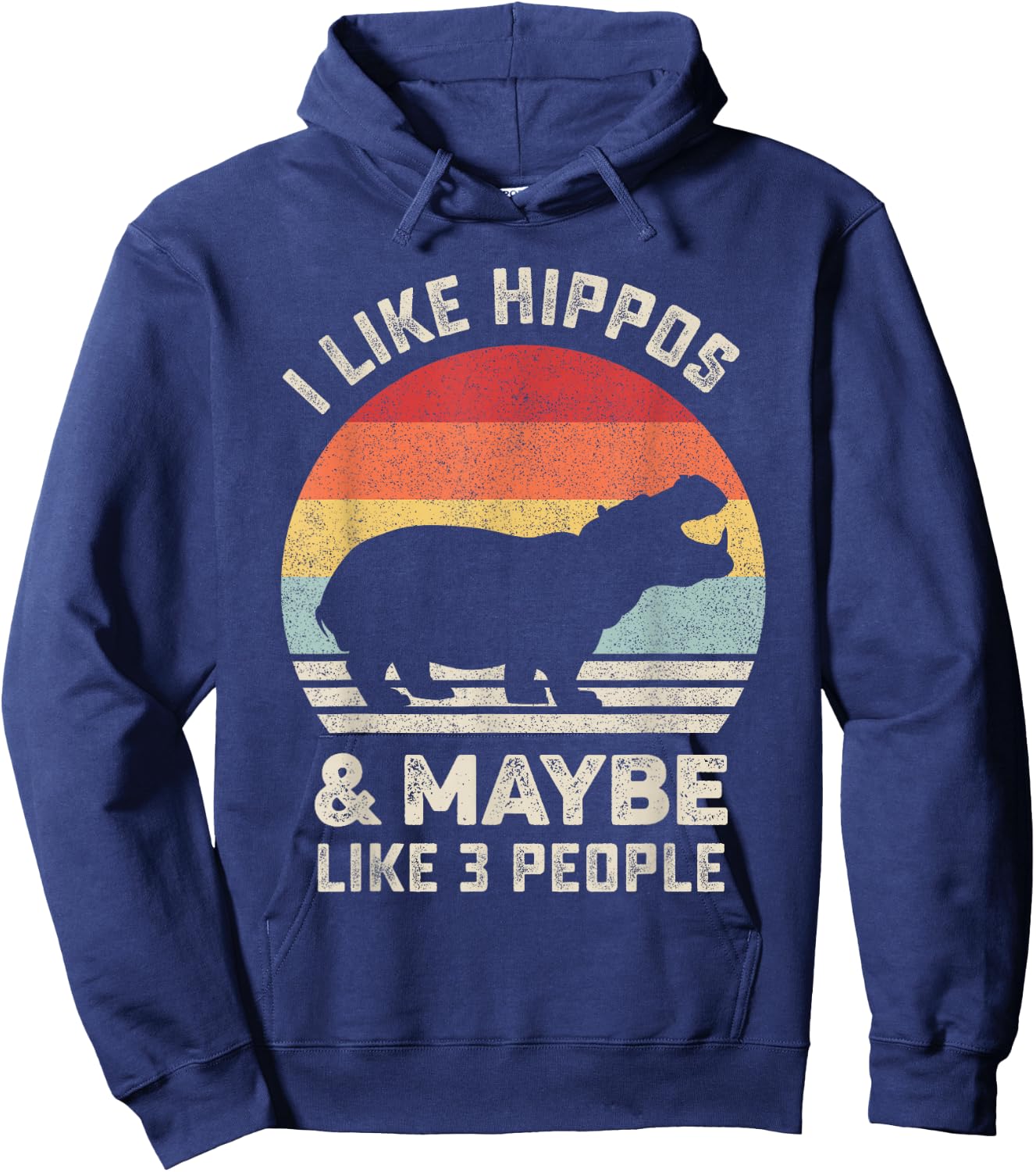 Retro I Like Hippos Shirt Animal Hippo Lover Gift Vintage Hoodie - Hoodie | Navy
