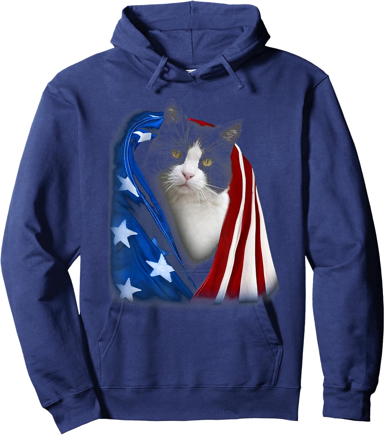 American Flag Cover Tuxedo Cats Kitten 4th July Independence Women Men Hoodie - Hoodie | Navy